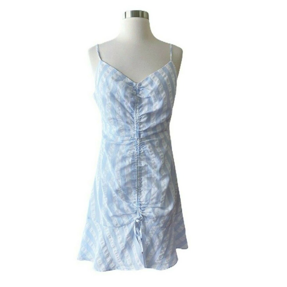 CUPCAKES CASHMERE Corsiva Mini Flounce Dress Striped Spaghetti-Strap Blue 8 NWT